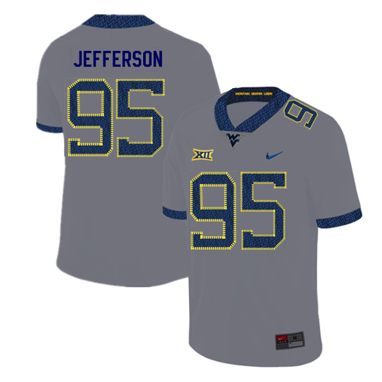 2019 Men #95 Jordan Jefferson West Virginia Mountaineers College Football Jerseys Sale-Gray - Click Image to Close